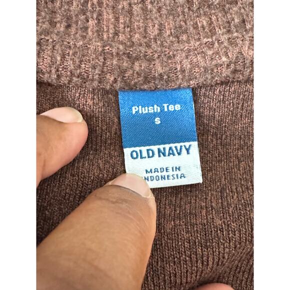 Old Navy Brown Plush Tee Long Sleeve V-Neck Top Small Soft Cozy Fall Basic - Picture 3 of 6